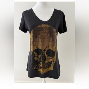 Lux Couture Rhinestone Skull Tshirt Fitted Black Vneck